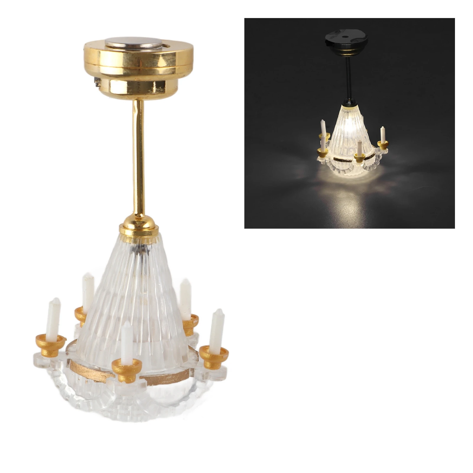 Mini-Deckenleuchte für Mädchen, Puppenhaus-Dekorationszubehör mit 5 LED-Kerzen, Miniatur-Kronleuchter im Maßstab 1:12, lebendige Dekoration