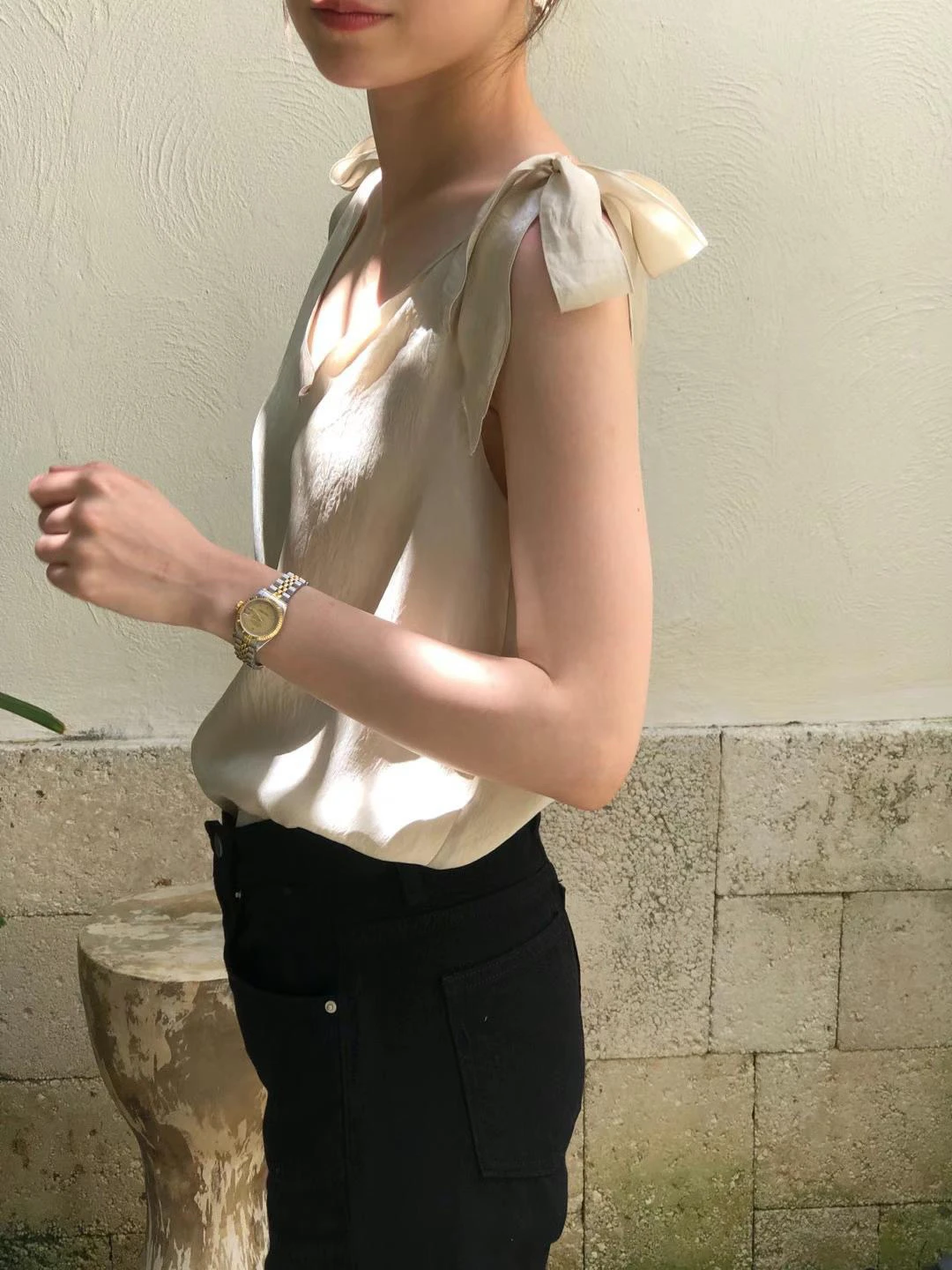 

Ounce New Pure Color Acetate V-ne Cool Vest 2025 Summer Korean Sle Casual Breathable Top Women's Faion Summer Tank Top