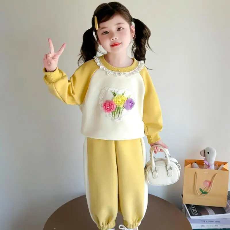 

Kawaii Girl Fashion Sports Shirt Pants Set Student Spring Autumn Cartoon Casual Round Neck Coat Tops Sports Pants 2-Piece Set