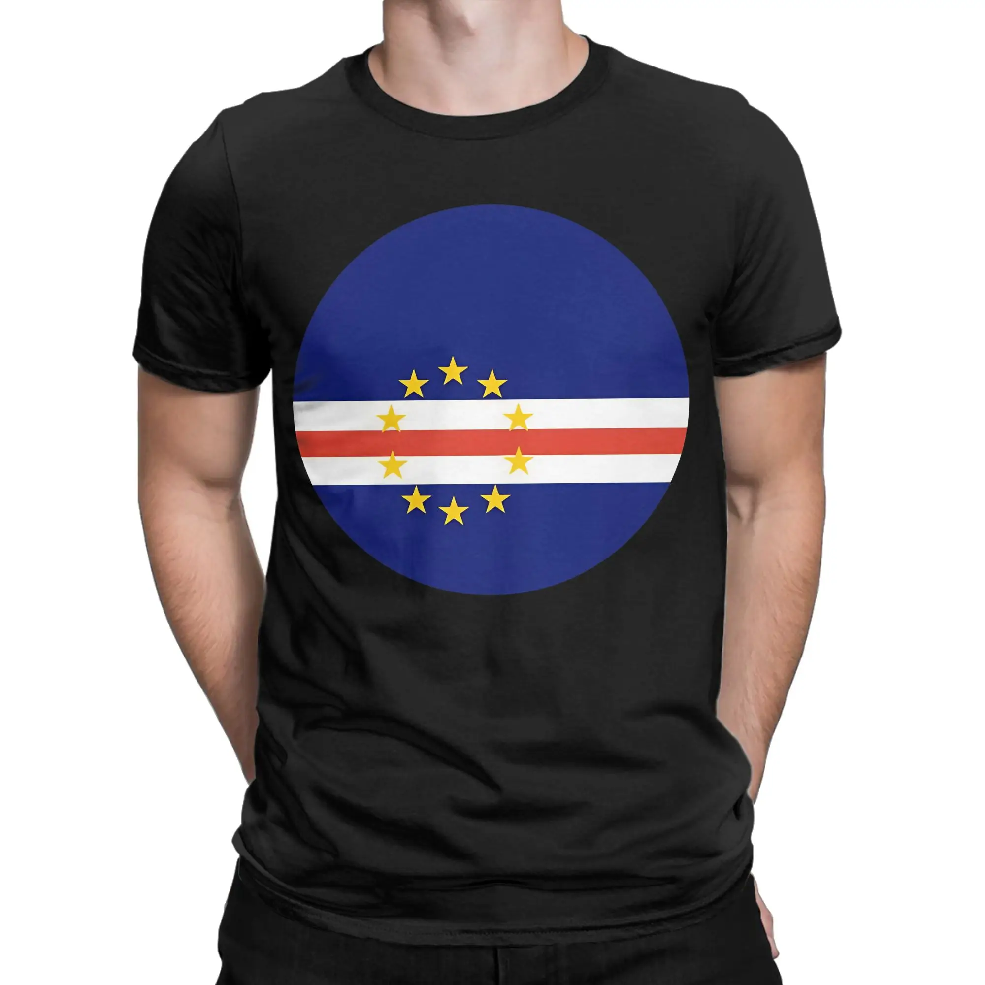 Men Cabo Verde Circle Flag T-Shirts  100% Cotton Top Tees Summer Y2K Funny Short Sleeve T-Shirt O Neck Leisure Design Tee Shirt