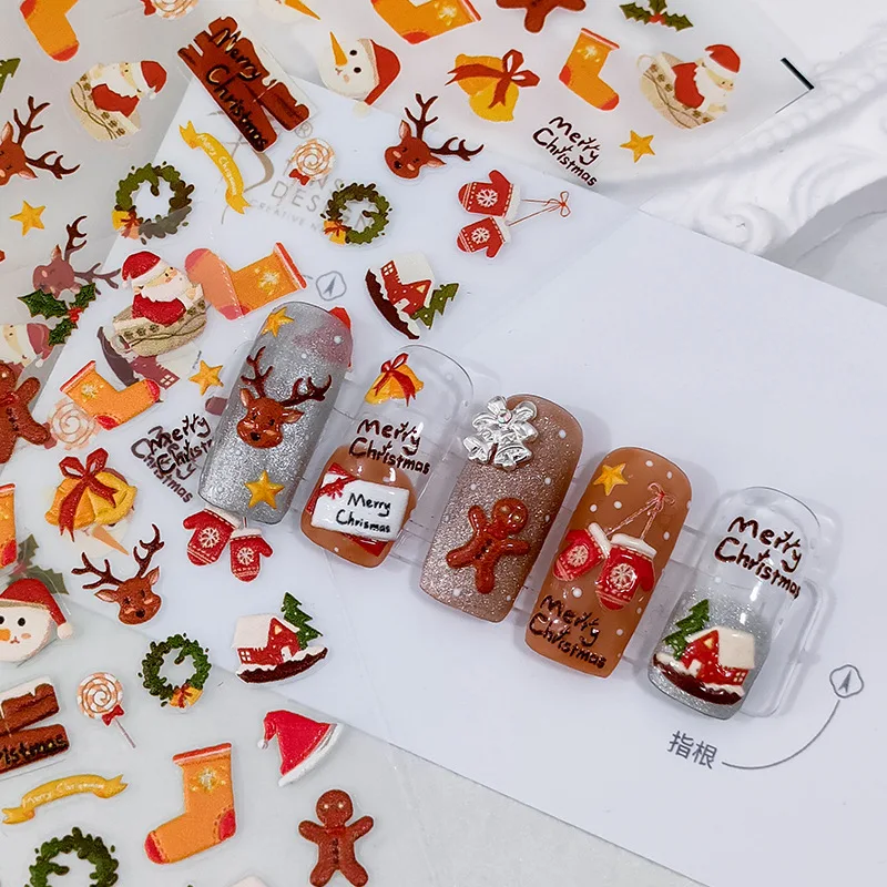 

5D Thin Tough Nail Stickers Christmas Night Upgraded Self Adhesive Premium Glossy Vinyl Embossed for Women Party Decor