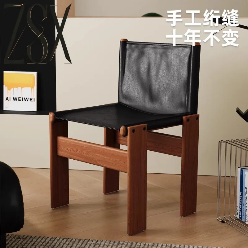 Medieval solid wood dining chair home retro wabi wind back chair black restaurant dining table coffee shop home