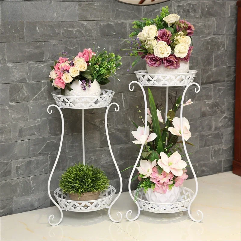 European Wrought Iron Flowerpot Stand, DoubleLayer Indoor Plant Holder, MultiLayer Floor Display for Home and Garden