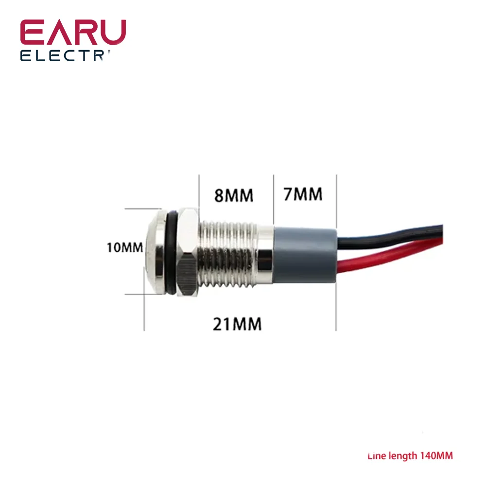 8mm à prova dip67 água ip67 led luz indicadora de aviso de metal lâmpada piloto + fio 3v 5v 6v 12v 24v 110v 220v vermelho amarelo azul verde