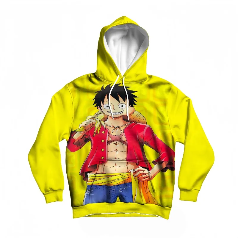 

Мужская осенне-зимняя цельная толстовка с капюшоном Луффи и банановым принтом, теплый пуловер с аниме-дизайном высокой четкости для повседневного использования и косплея