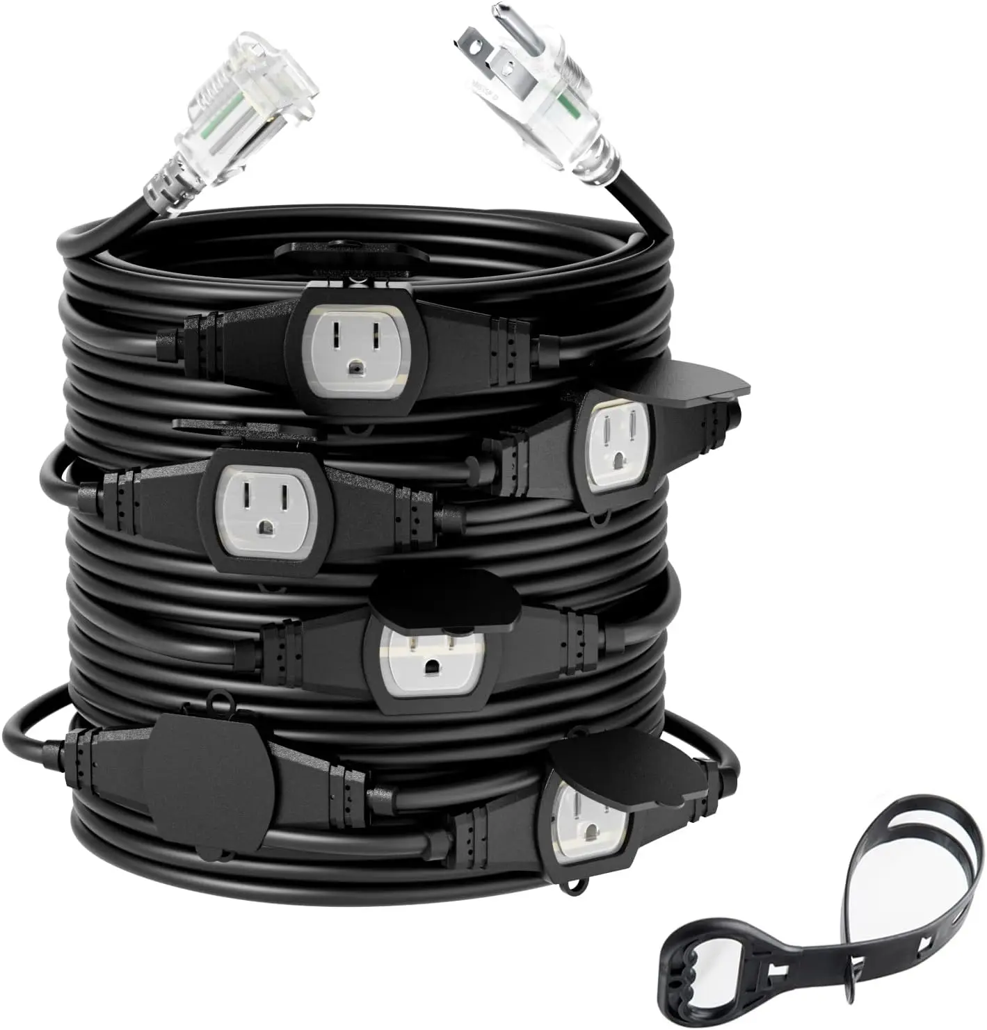 50FT 12 gauge, 7 outlet cables. Multiple evenly spaced plugs are ideal for landscaping lights