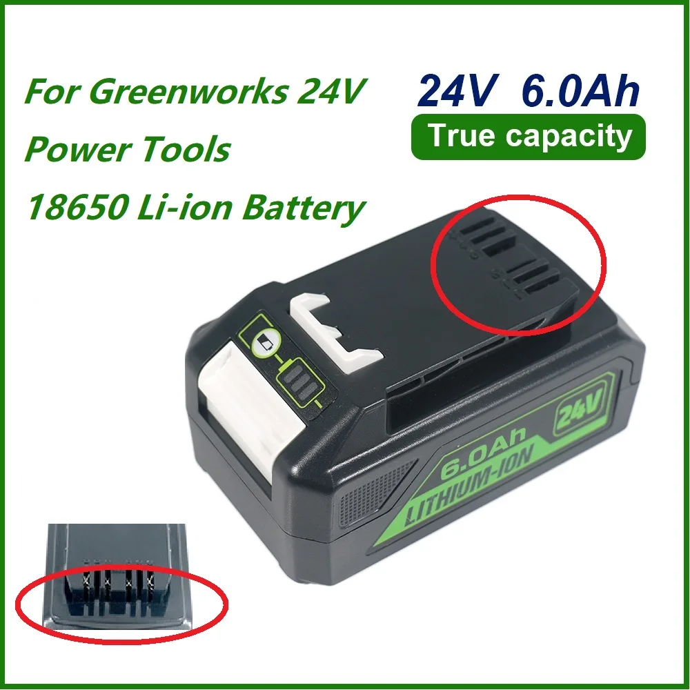 

Литий-ионный аккумулятор 24 В 3,0–6,0 Ач | Подходит для электроинструментов Greenworks 24 В, совместимых с 29842/29852/29322/20362 MO24B410 MO48L4211.