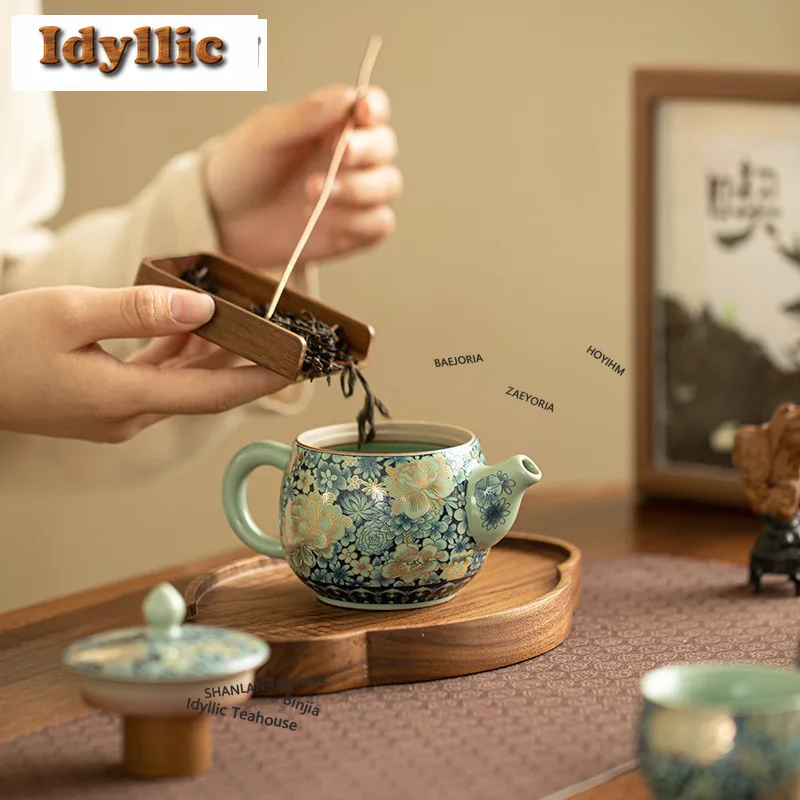 HOYIHM Jingdezhen Ru Kiln Tea Cup Creative Ten Thousand Flowers Xishi Pot Small Tasting Mug Cafes Gift Kung Fu Teaware Craft Cha
