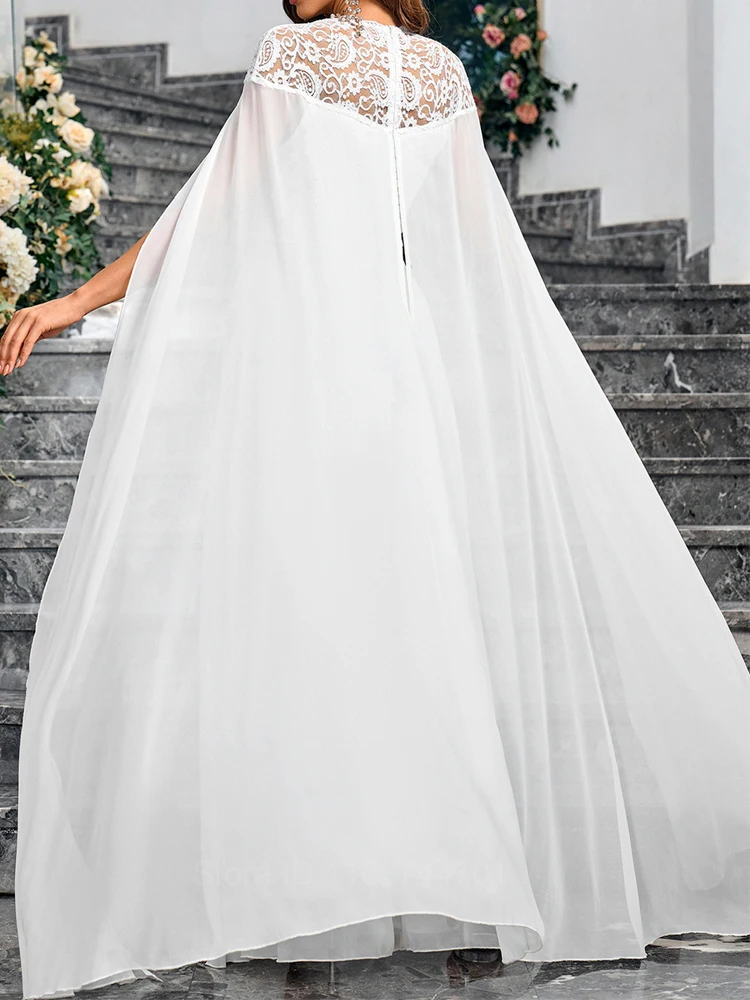 Luxury Chiffon Wedding Long Dress Side Slit A-Line Floor Length Robe De Mariee White Elegant Cloak Sleeves Ropa Para Mujer