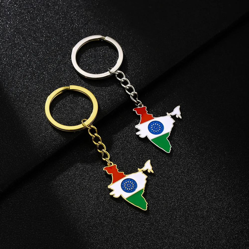 Amazon hot-selling men's and women's retro drip oil ethnic style stainless steel India map flag keychain decoration