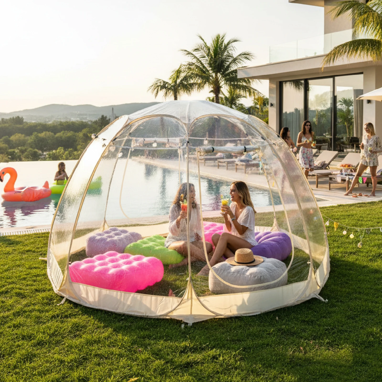 Duży, szybkozestawiany namiot bąbelkowy, przenośny igloo na zewnątrz, ekstremalnie odporny na zimno, zimowy schron dla kempingu i użytku na podwórku. (Beige / 360x360x230cm) — Zdjęcie 2 z 2