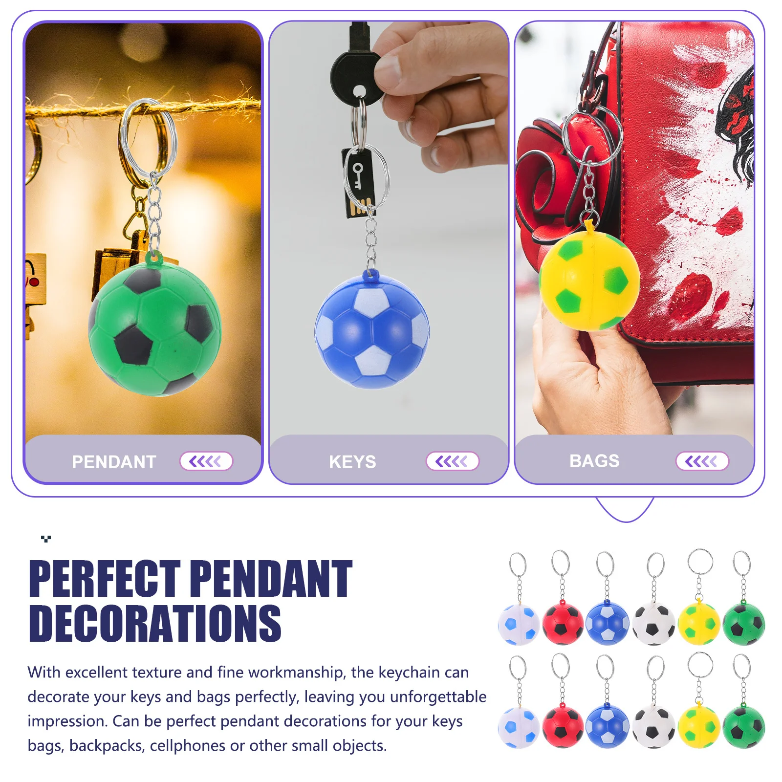 

12pcs Decorative Soccer Keychains Multi-Function Portable Key Chain For Bag Pendant Hanging Accessories Diy Cute Key Ring