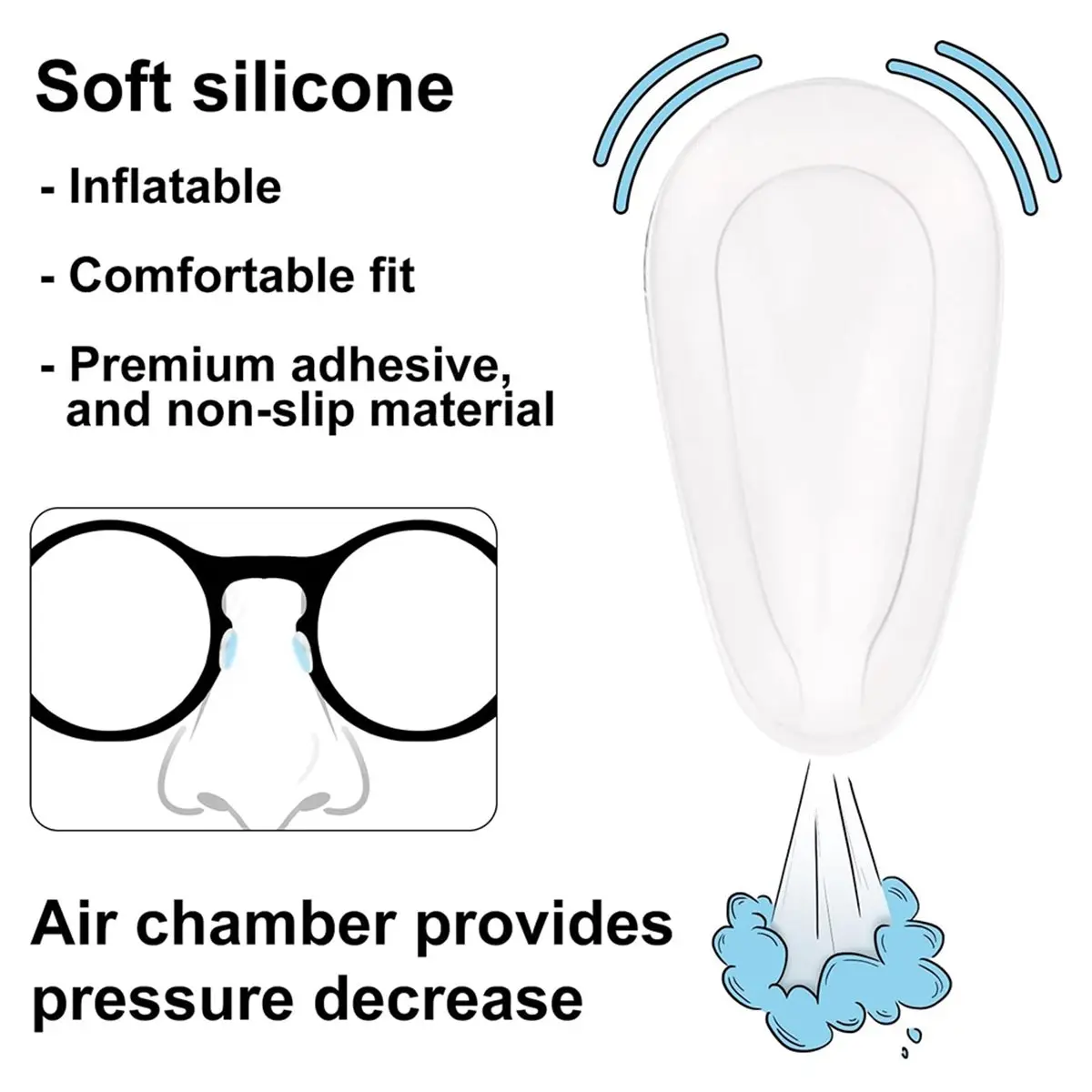 [NEW] 24 Pairs Silicone Nose Pads for Eyeglasses, Non-Slip Adhesive Air Chamber Cushions 15mm/0.6in for Glasses & Sunglasses