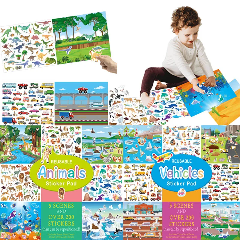 Meer dan 200 Stuks Kinderen Scènes Stickers Herbruikbare Diy Puzzel Montessori Materiaal Drukke Boek Educatie Leren Speelgoed Voor Kinderen Geschenken