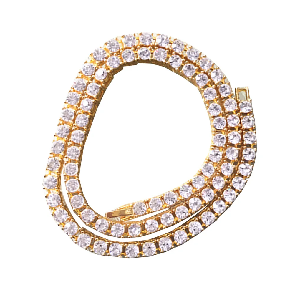 

Rhinestone Necklace Tennis Chain Punk Jewelry Hiphop Pendant Hypoallergenic Premium Metal Daily Wear Party Accessories Women