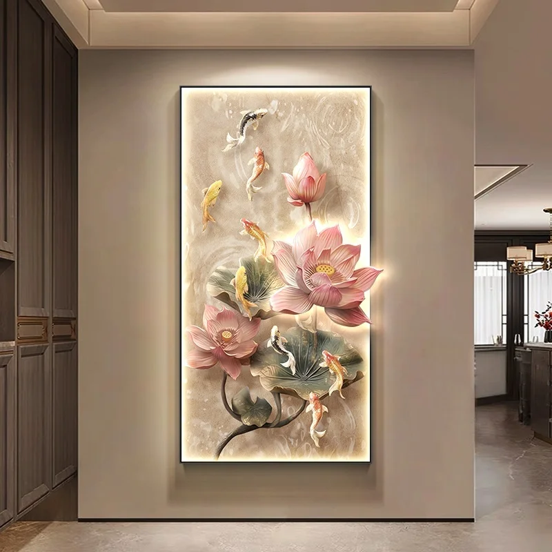 

Династия Сун Эстетический Новый Китайский Стиль Входное Украшение Картина Лотос Карп Кои Картина Коридор Настенная Картина Светодиодный