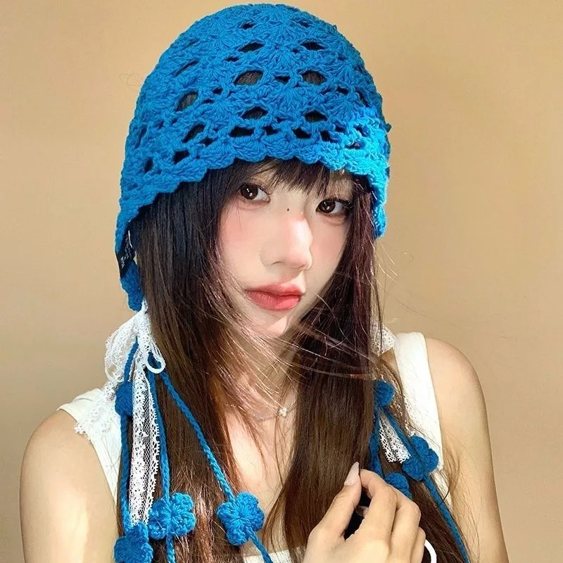 

Шапка Baotou, женский тонкий вязаный пуловер с полым цветком, художественный универсальный головной платок