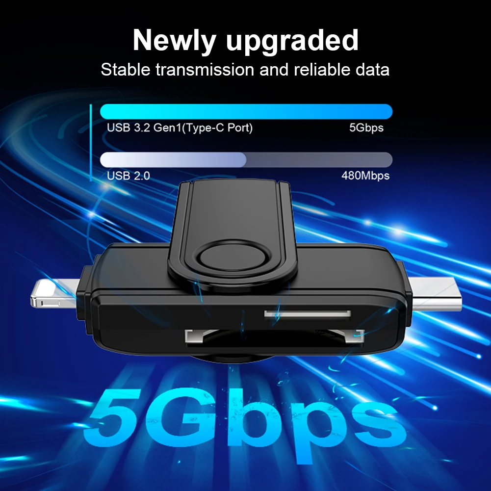 Lector de tarjetas SD 2 en 1, adaptador de cámara Digital portátil, USB C, 8 pines, lector de tarjetas de memoria SD/MicroSD para iPhone, MacBook y portátil