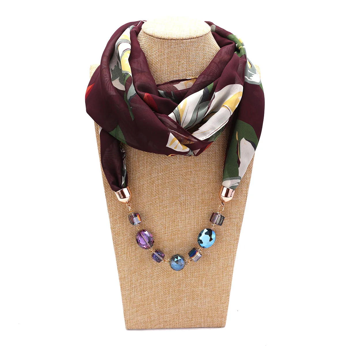 Women\'s Fashion Jewelry Pendant Necklace Scarf Female Chiffon Shawls and Wraps Femme Foulard Muslim Wrap Head Scarves