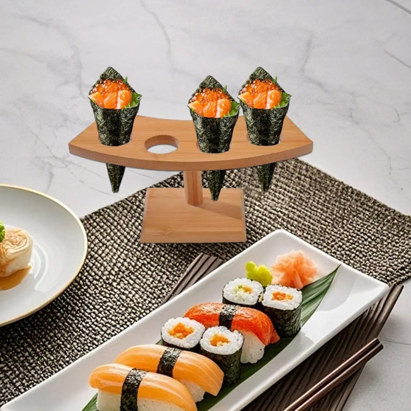 Sushi Hand Roll Stand Japanese Design Sushi Hand Roll Holder Taco Display Stand Multi-Slot Tableware Food-Grade Finish
