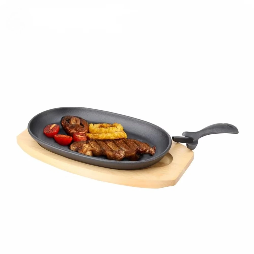 

SUNNEX 2022 Hot Sale High Quality Casserole Kitchen Ware Set Cookware Pot Fry Beef Steak Cast Iron Wood Base Pan Durable