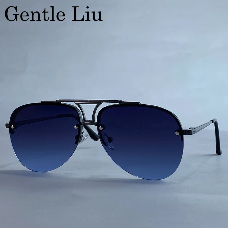 

Солнцезащитные очки-пилоты в стиле стимпанк без оправы для мужчин и женщин, 2021, элитный бренд, овальные солнцезащитные очки в большой оправе, винтажные металлические очки с двойным лучом