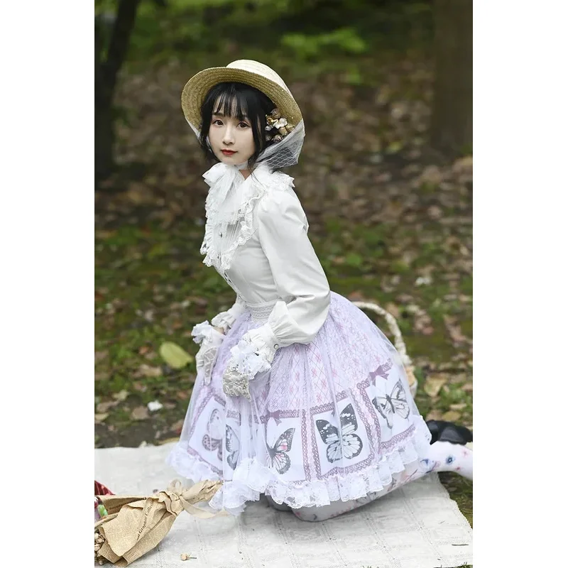 Ainclu الأصلي اليابانية لولي فتاة ناعمة الأرجواني الحلو فراشة طباعة الدانتيل شبكة مطوي لوليتا تنورة sk؛ m1