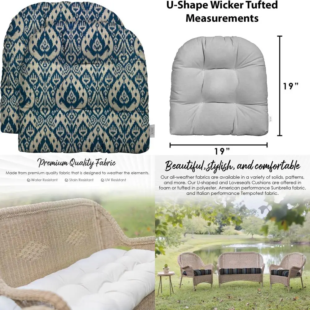 

All-Weather Outdoor U-Shape Wicker Seat Cushions Set of 2, 19x19 Inches, Water-Resistant Spun Fabric for Chair