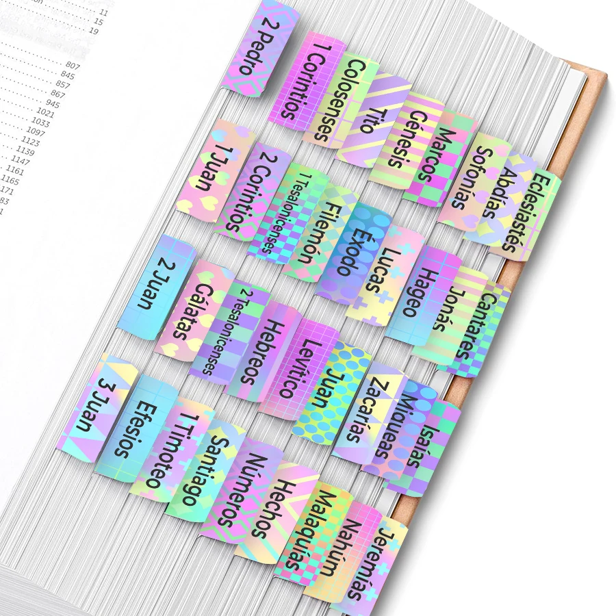 75 Pcs Spanish Bible Tabs - 66 Printed Old & New Testament Index + 9 Blank Tabs, Easy-to-Apply Large Print Labels for Journals