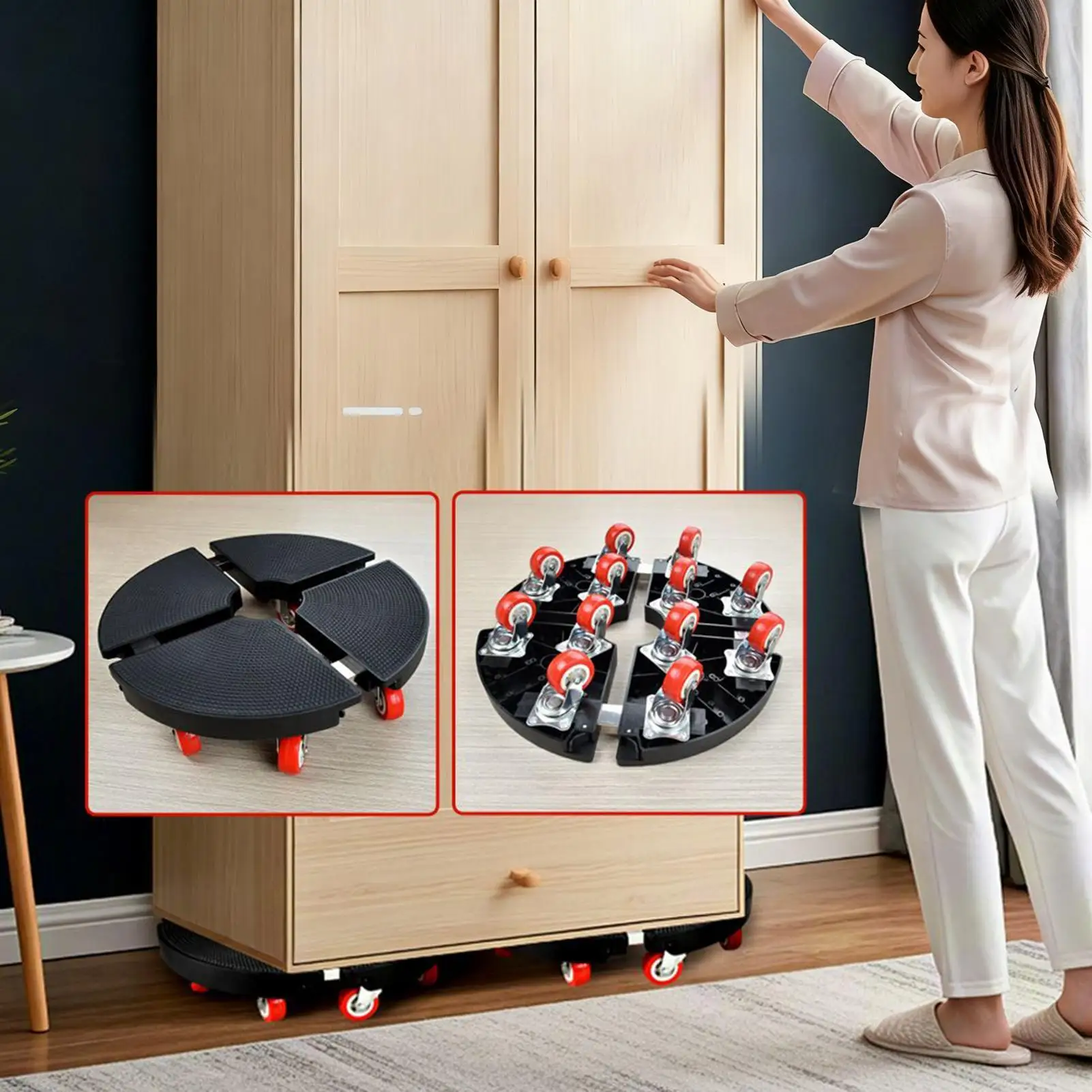 Planter Caddy Heavy-Duty Adjustable Diameter Small Flat Cart Plant Roller Moving Tool For Indoor Outdoor Home Patio Wardrobe