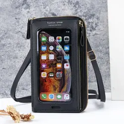 Damskie torby Crossbody z ekranem dotykowym saszetka na telefon komórkowy modna torba na ramię mobilna Mini torebka etui z miejscem na karty modna