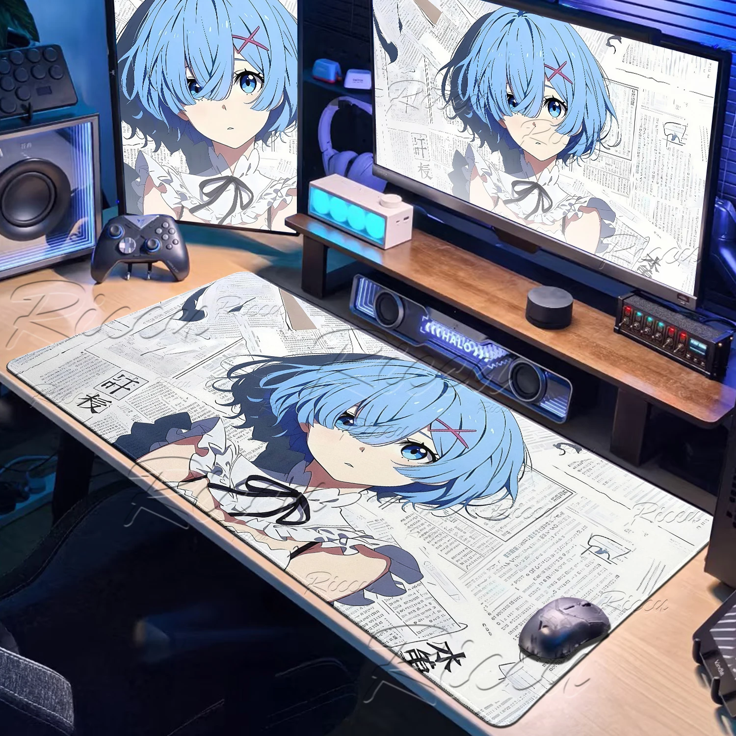 Kawaii Anime Girl Rem Pattern Mouse Pad Extended Non-slip Locking Edge Deskmat PC Laptop Accessories Rubber Office Keyboard Rugs