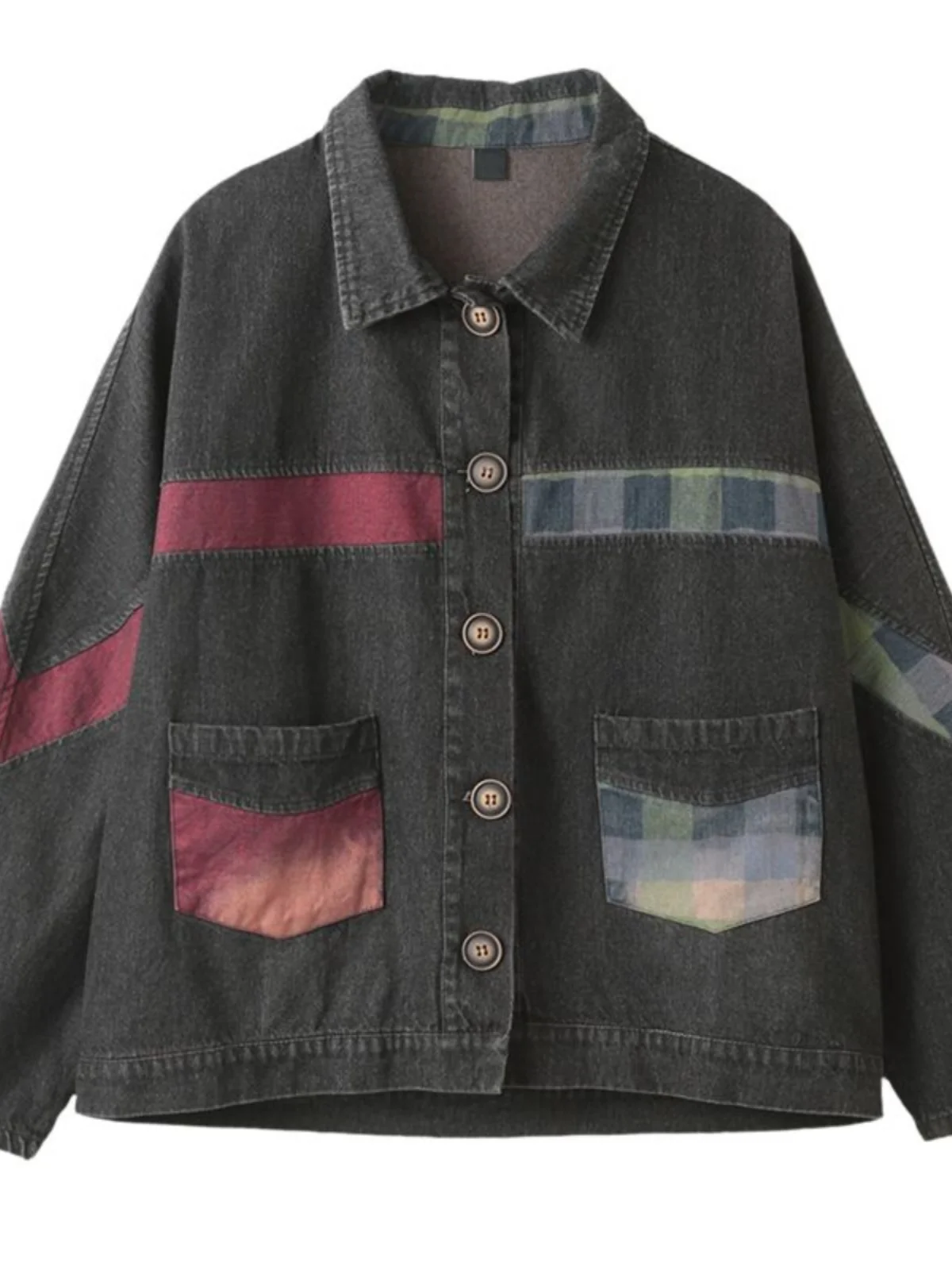 Retro Sle Oversized Faded Color Blo Women's Denim Jaet Spring Autumn Loose Fit  Collar Button Closure Long Sve