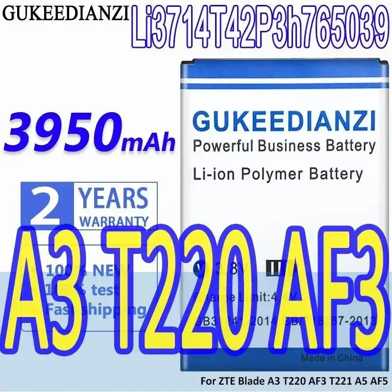

For Zte Blade A3 T220 AF3 T221 A5 AF5 Li3714t42p3h765039 Reliable Power 3950Mah Mobile Phone Battery Lightweight