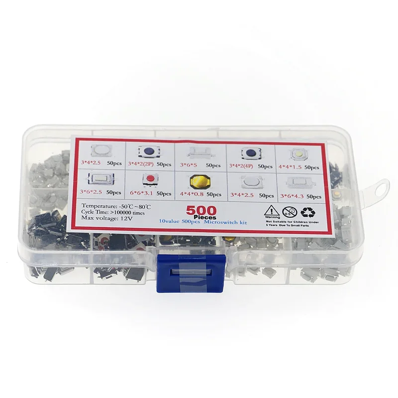 Set di kit assortito con microinterruttore a pulsante tattile da 10 tipi da 500 pezzi