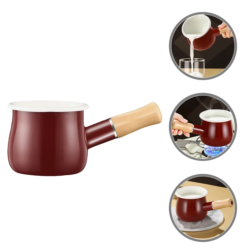 

Enamel Milk Pitcher Small Creamer Pot With Handle Spout For Coffee Tea Soup Portable Mini Saucepan Kitchen Home Use