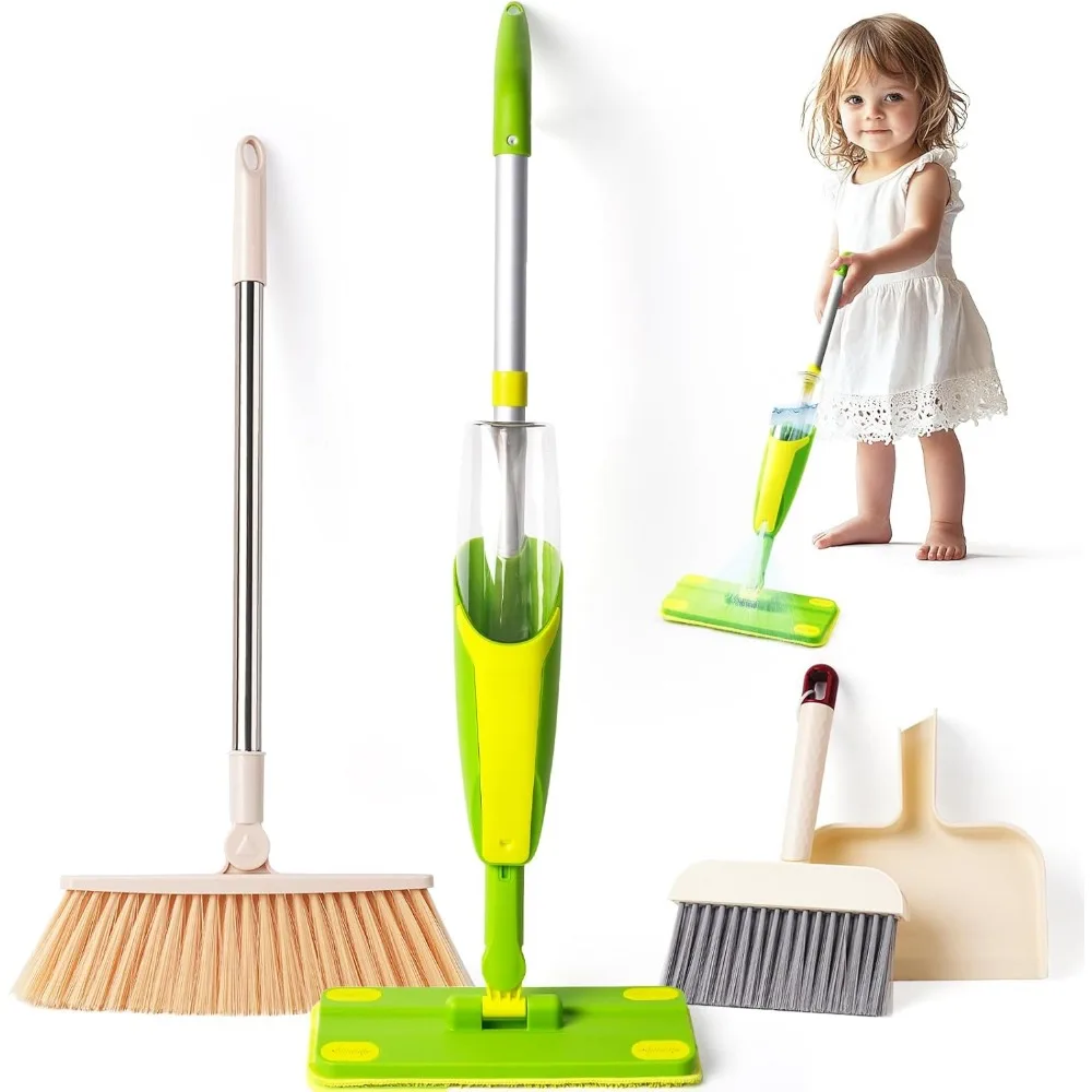 

Kids Cleaning Toy Set with Spray Mop, Broom Dustpan for Toddlers Age 3+, Montessori Pretend Play Educational Gift