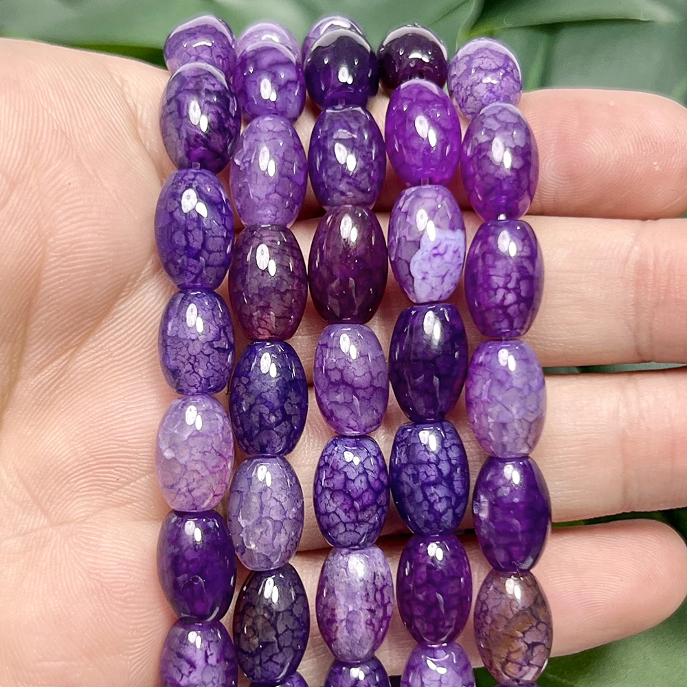 12x8mm Purple Dragon Veins Cracked Agate Beads Natural Stone Beads Rice Beads for Jewelry Making DIY Bracelet Necklace 15''