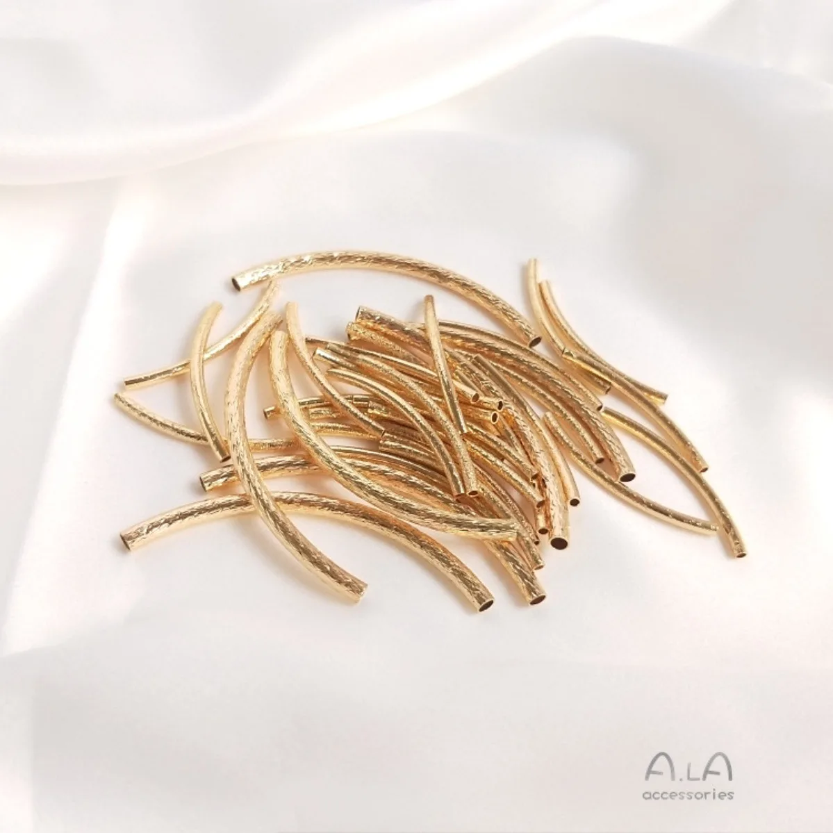 Brass Gold Plated Matte Sparkle Hollow Curved & Long Tube DIY Bracelet Anklet Necklace Jewelry Making Findings