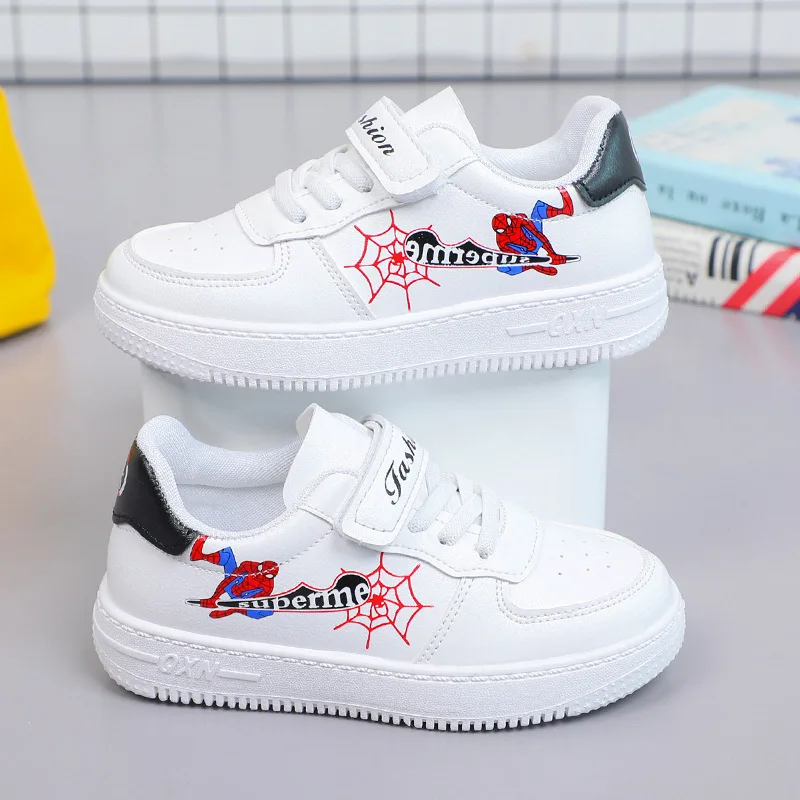 Scarpe Casual per bambini Cartoon primavera autunno moda Low Top Boy sport scarpe bianche in pelle PU Sneaker taglia 25-36