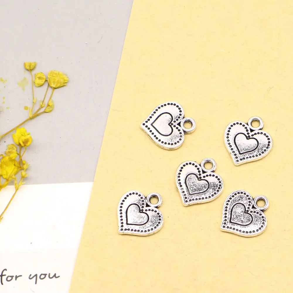 Cute Jewelry Children Craft Charms Peach Heart Antique Silver Color Pendants Jewelry Making 12x13mm 20pcs