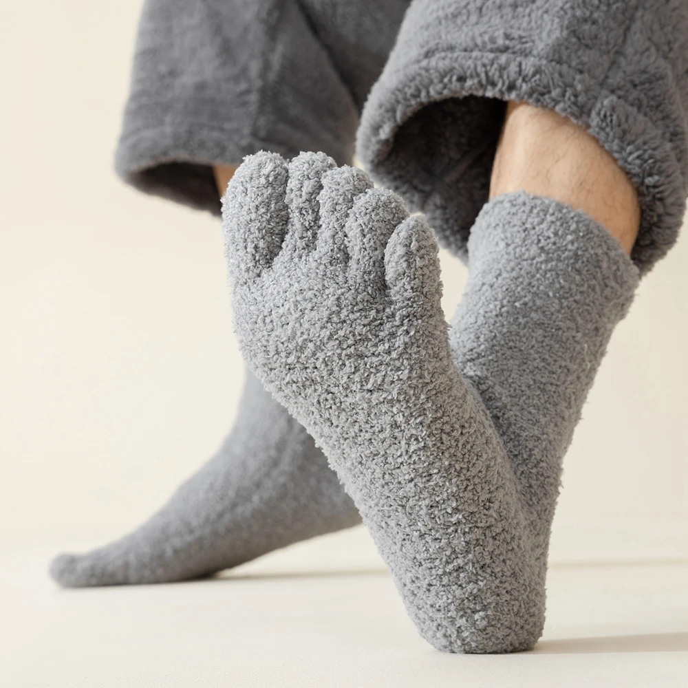3 Pairs Coral Fleece Socks Women Thick Warm Winter Toe Socks with Separate Fingers Fluffy Thermal Five Finger Socks