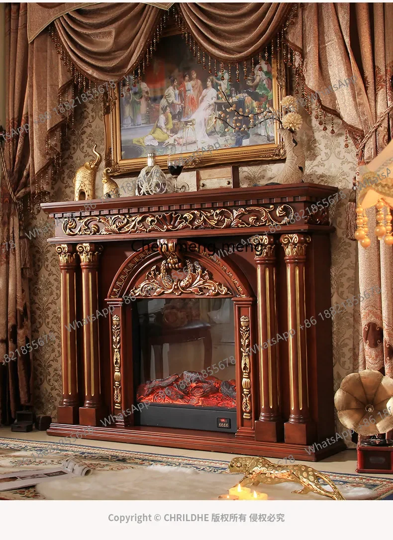 A55 European Roman column gold-painted electronic simulation flame heating fireplace decorative cabinet French
