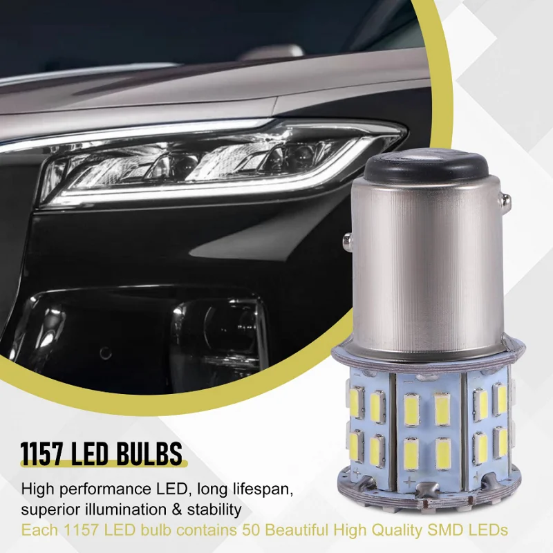 HOHO 2Pcs 6000K White 1157 50SMD Tail Brake LED Lights Bulb BAY15D 12V - Image 4