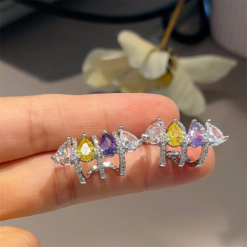 Light Luxury Style High-end Feel Colorful Zircon Fashionable Heavy Industry Multi-layer Temperament Earrings for Women.