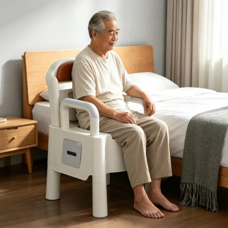 Height Adjustable Toilet Bedside Commode Chair with Backrest PU Cushion Mobile Toilet Booster Portable Toilet Chair for Home Use