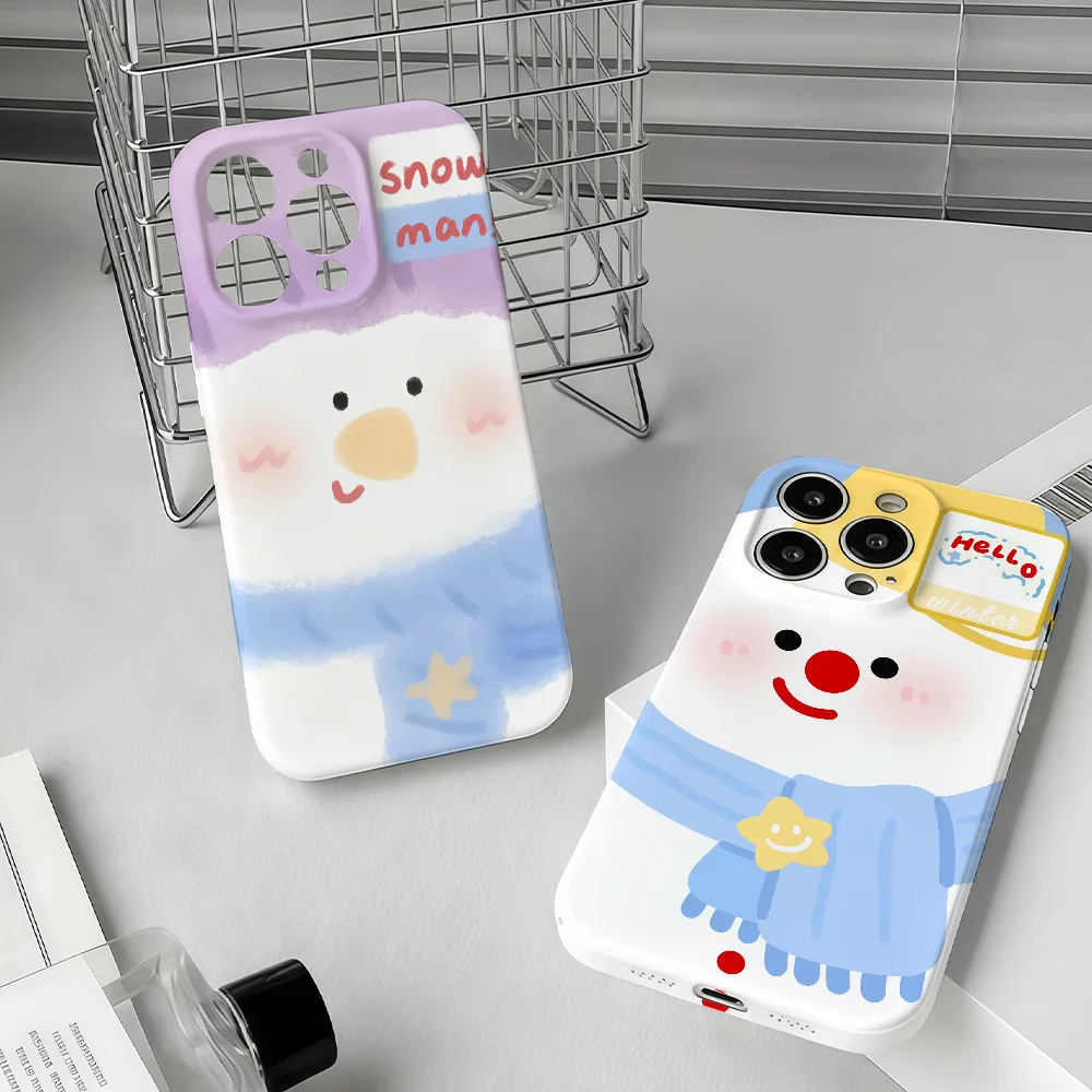 

Japanese Style Snowman Phone Case For IPhone 17 16 15 14 13 12 11 Plus Pro Max Mini Precise Hole Matching Film Covers