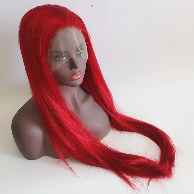 Bright Fire Red Straight Hair Synthetic 13X4 Lace Front Wigs High Quality Heat Resistant Fiber With Baby Hair For Fashion Women