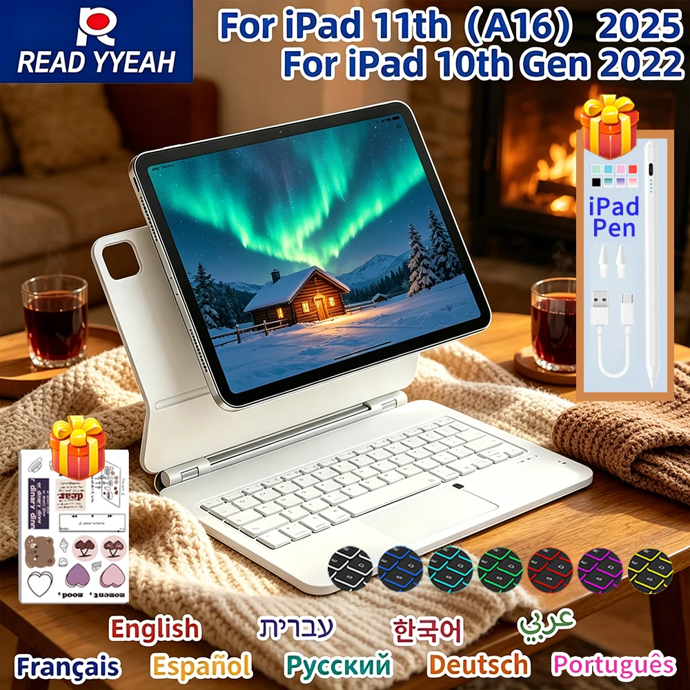 

Magnetic Bluetooth Backlit Keyboard Case With iPad Pencil For iPad 10th 11th A16 Air 4 5 6 Pro 11 13 M4 12.9 3rd 4th 5th Cover