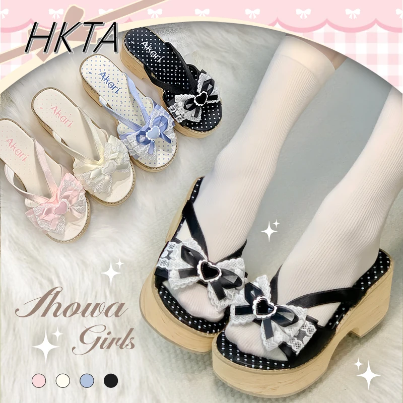 Sandalias japonesas originales de Lolita, zapatos con plataforma que aumentan, versión de zapatos con plataforma con lazo Kawaii, zuecos, sandalias para niñas y mujeres
